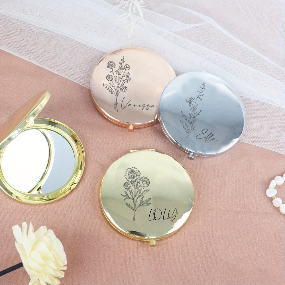 Personalized Customized Small Mirror, Elegant Stainless Steel Makeup Magnifying Mirror