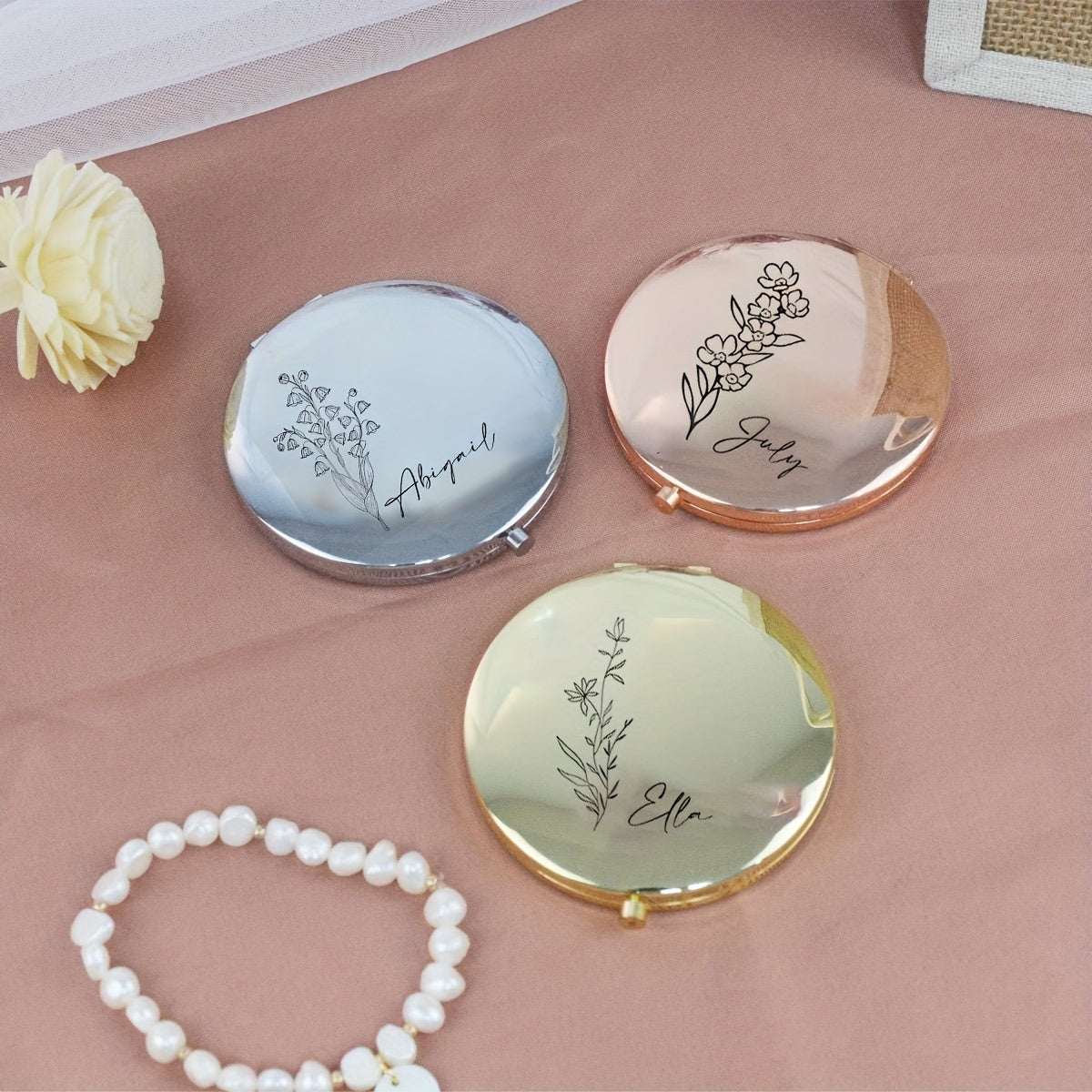 Personalized Customized Small Mirror, Elegant Stainless Steel Makeup Magnifying Mirror