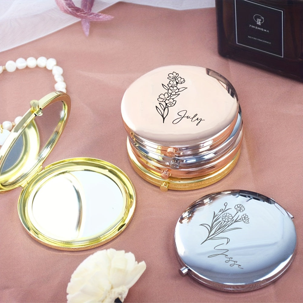 Personalized Customized Small Mirror, Elegant Stainless Steel Makeup Magnifying Mirror