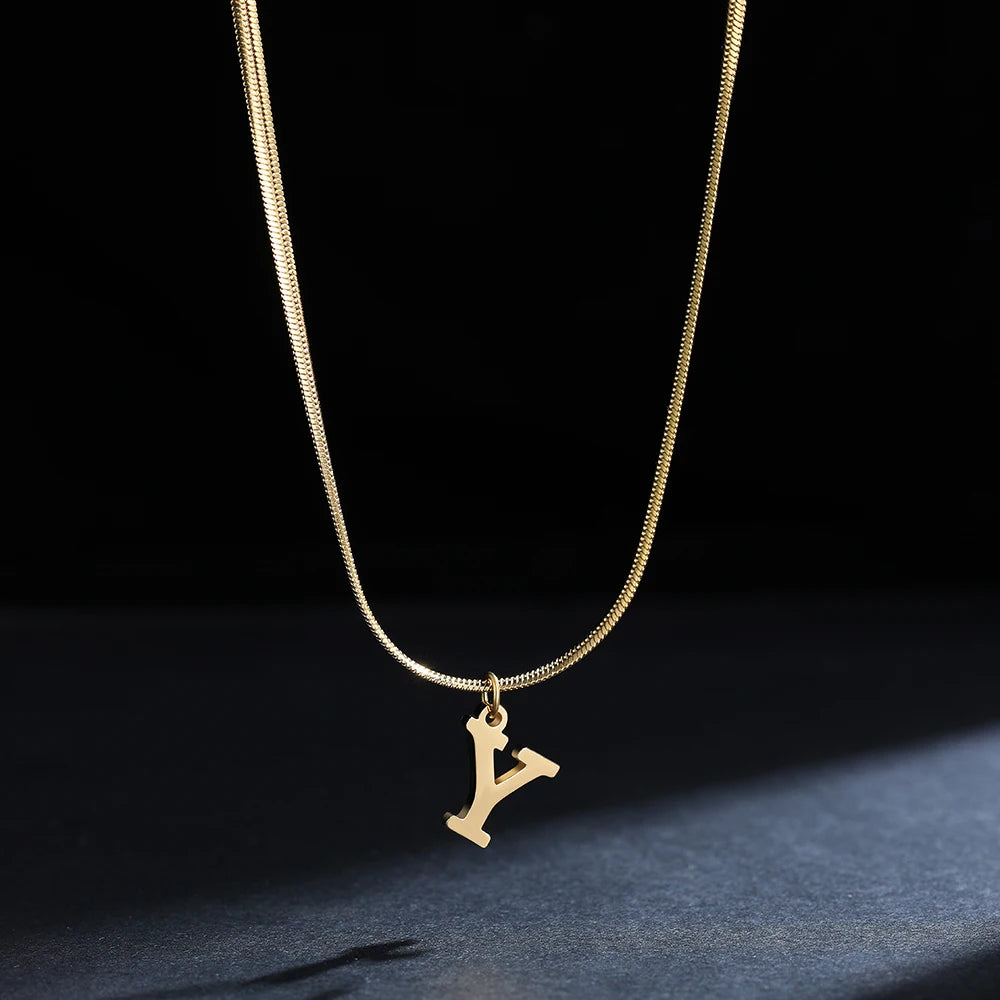 A gold-plated, stainless steel necklace, with the initials from A to Z.