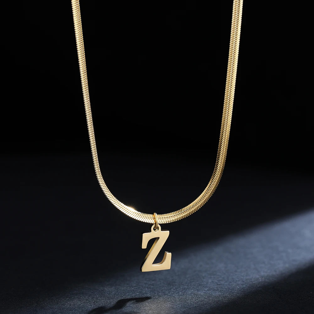 A gold-plated, stainless steel necklace, with the initials from A to Z.