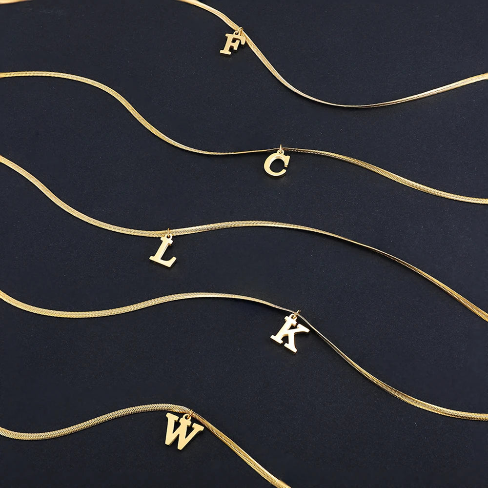 A gold-plated, stainless steel necklace, with the initials from A to Z.