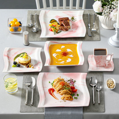 30-Piece Marble Pink Porcelain Dinnerware Set with 6*Dinner