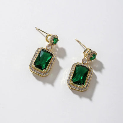 Set Green Large Zircon Drop Earrings Necklace