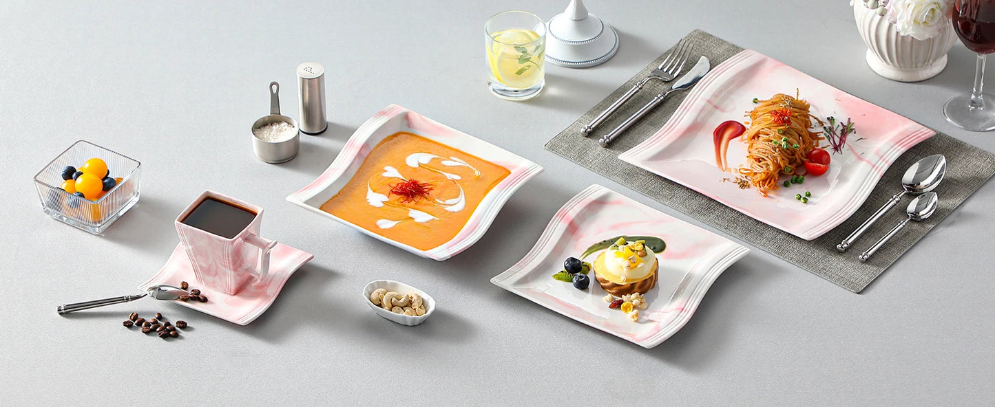 30-Piece Marble Pink Porcelain Dinnerware Set with 6*Dinner