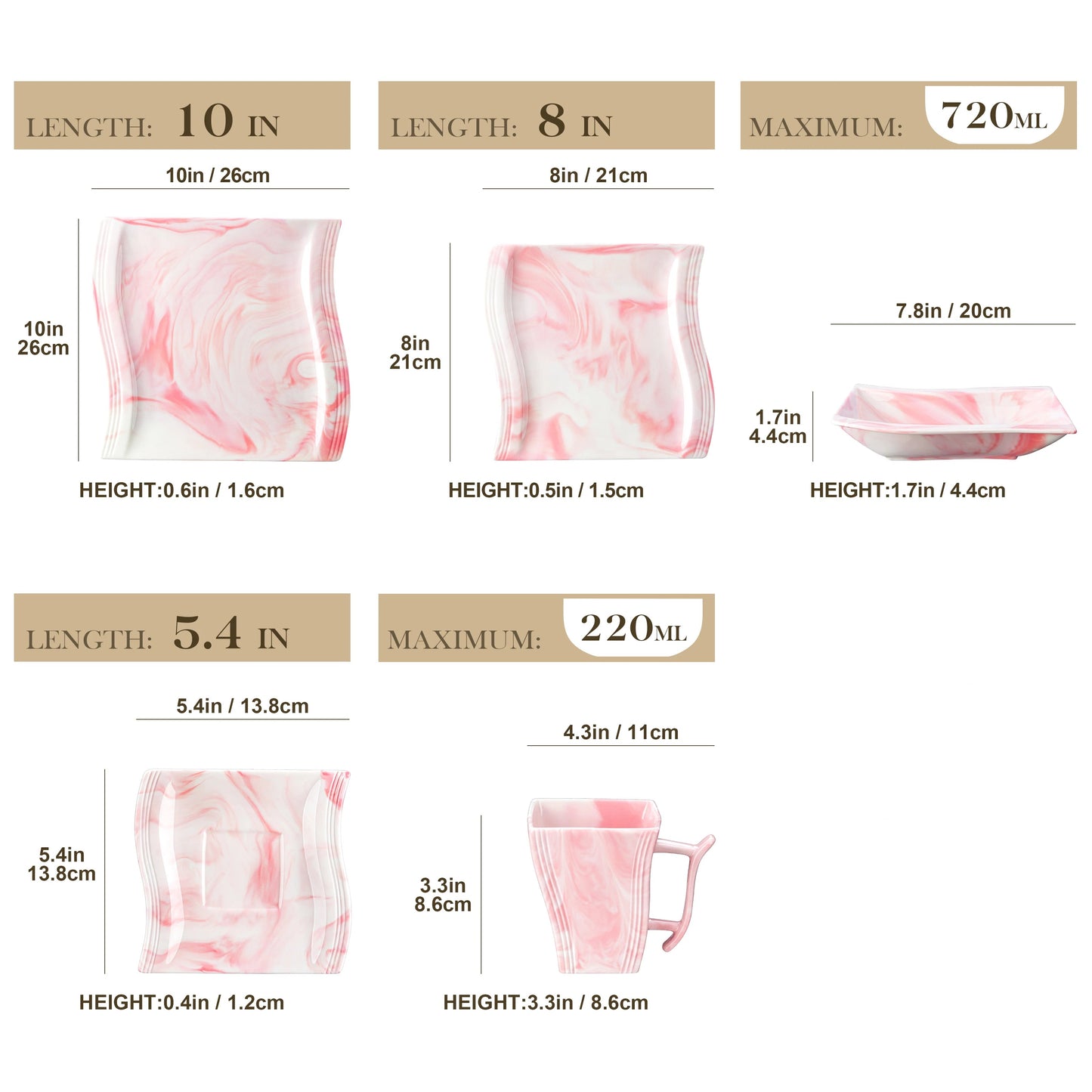 30-Piece Marble Pink Porcelain Dinnerware Set with 6*Dinner