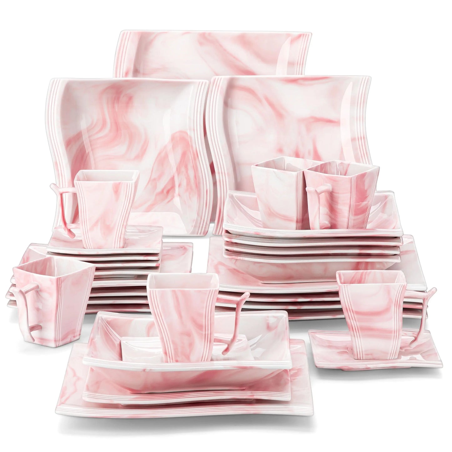 30-Piece Marble Pink Porcelain Dinnerware Set with 6*Dinner