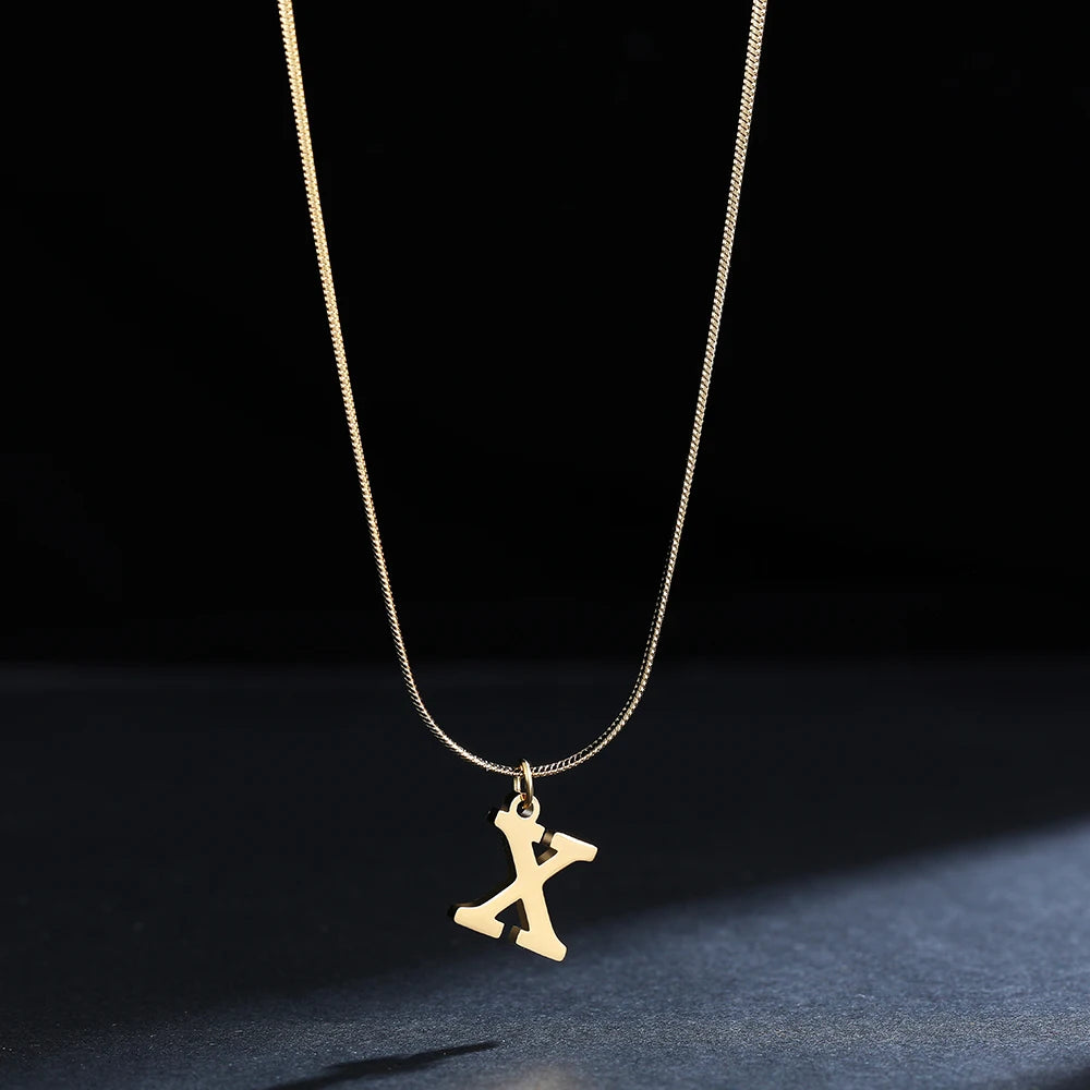 A gold-plated, stainless steel necklace, with the initials from A to Z.