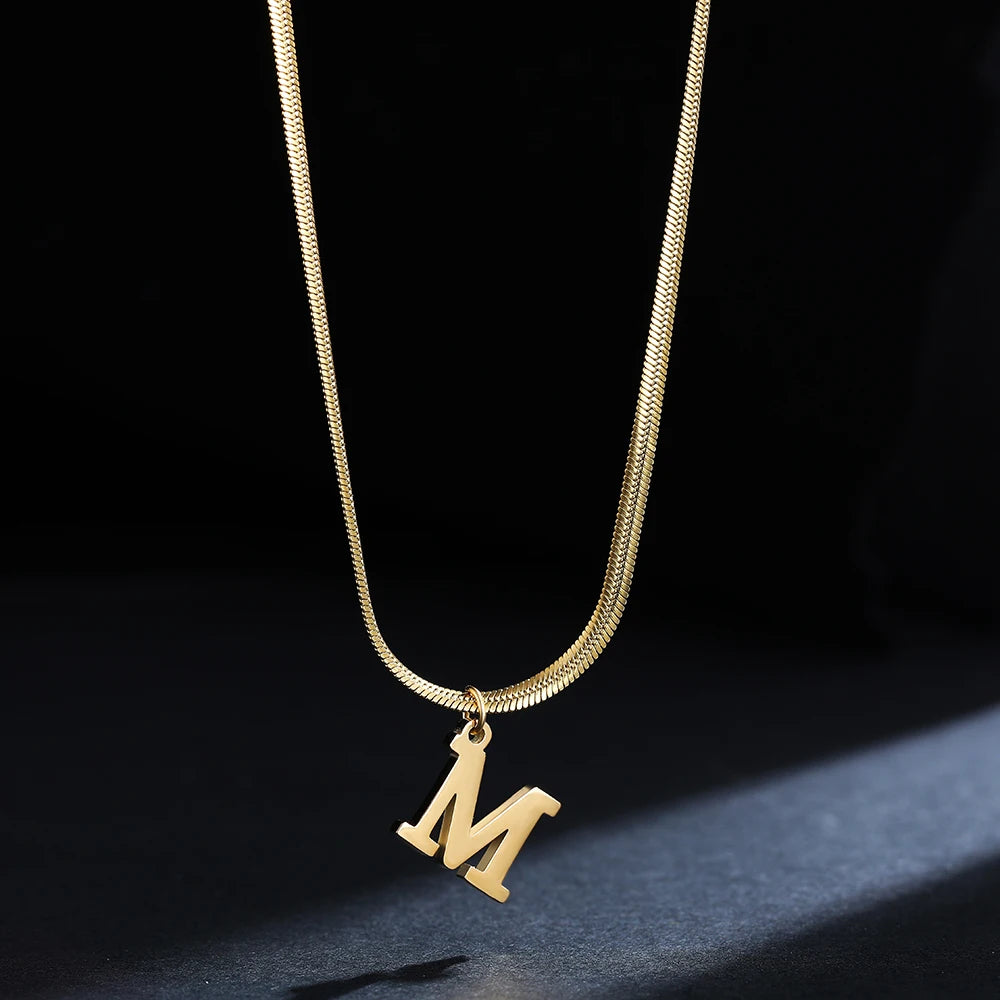 A gold-plated, stainless steel necklace, with the initials from A to Z.