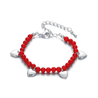 Handmade Bracelet for Kids, Gold Silver Red Beads With a Heart