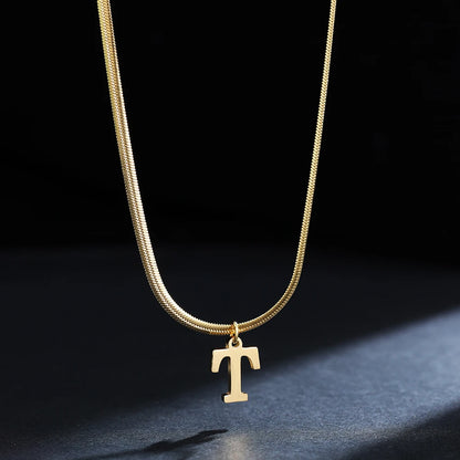 A gold-plated, stainless steel necklace, with the initials from A to Z.