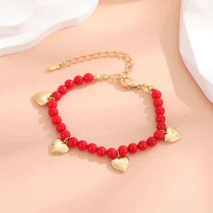 Handmade Bracelet for Kids, Gold Silver Red Beads With a Heart