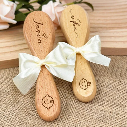 1PC Free Engraving Baby Name  Wooden Hairbrushes with Bow