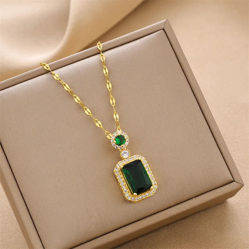 Set Green Large Zircon Drop Earrings Necklace