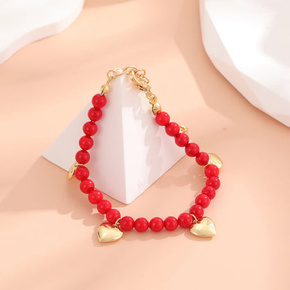 Handmade Bracelet for Kids, Gold Silver Red Beads With a Heart