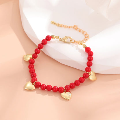 Handmade Bracelet for Kids, Gold Silver Red Beads With a Heart