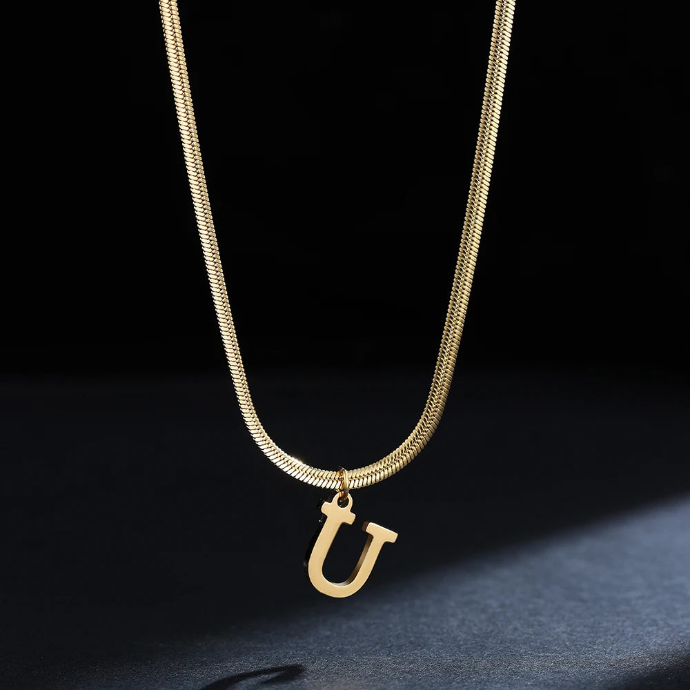 A gold-plated, stainless steel necklace, with the initials from A to Z.