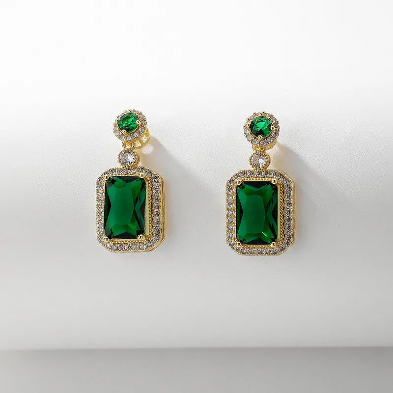 Set Green Large Zircon Drop Earrings Necklace