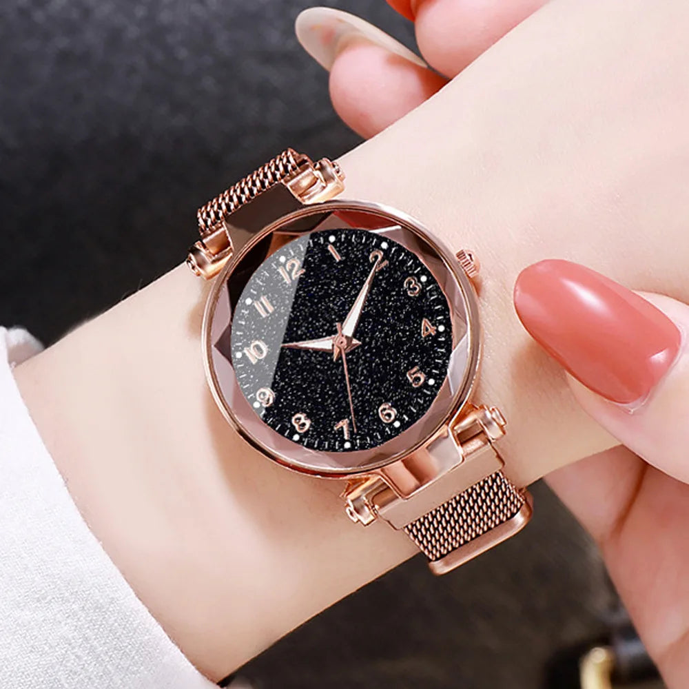 Set Women Fashion Casual Mesh Belt Watches