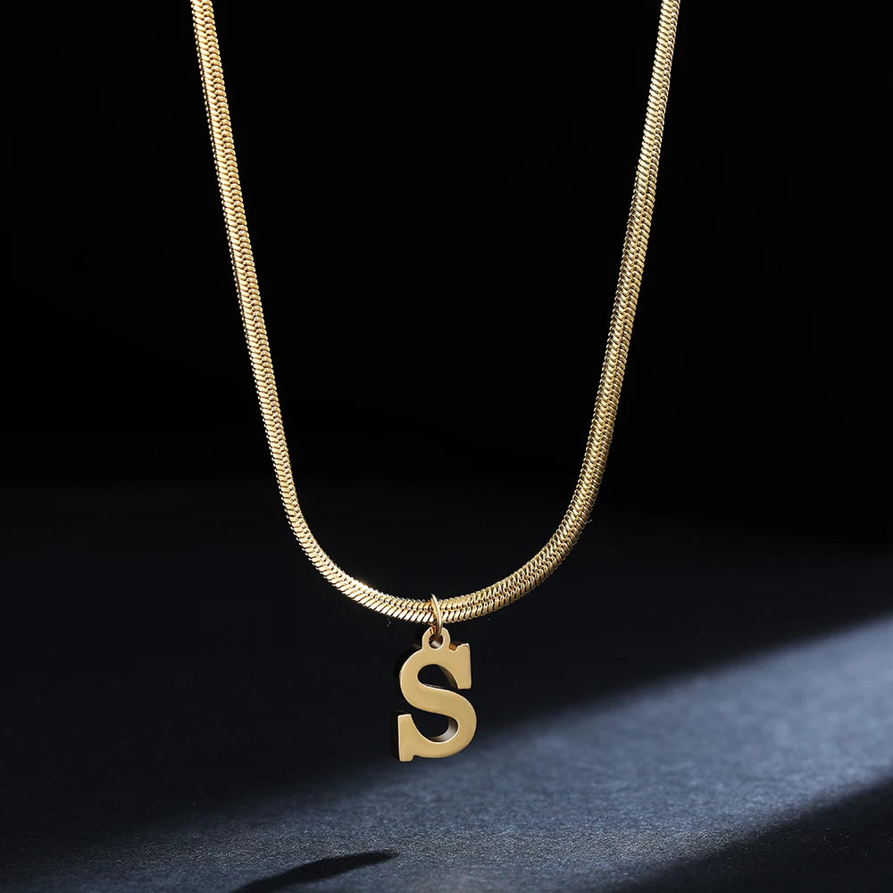 A gold-plated, stainless steel necklace, with the initials from A to Z.