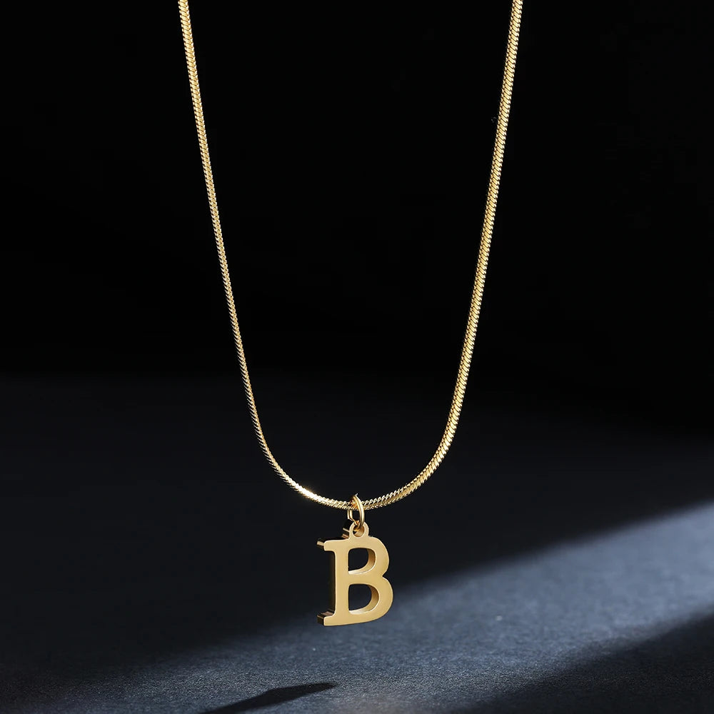 A gold-plated, stainless steel necklace, with the initials from A to Z.