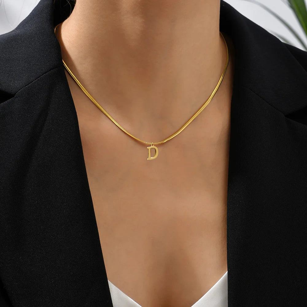 A gold-plated, stainless steel necklace, with the initials from A to Z.