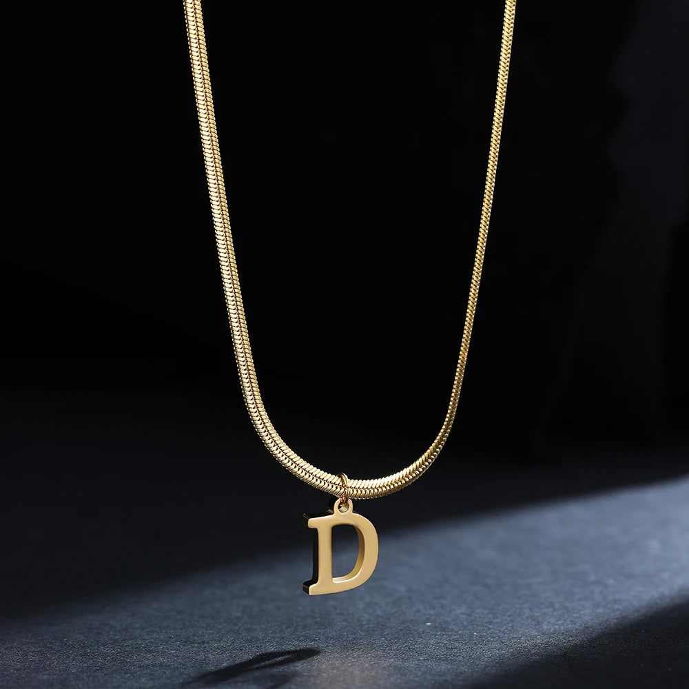 A gold-plated, stainless steel necklace, with the initials from A to Z.