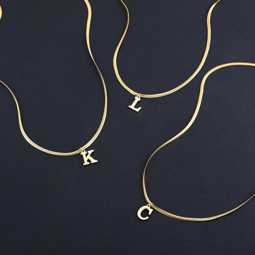 A gold-plated, stainless steel necklace, with the initials from A to Z.