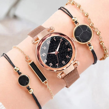 Set Women Fashion Casual Mesh Belt Watches