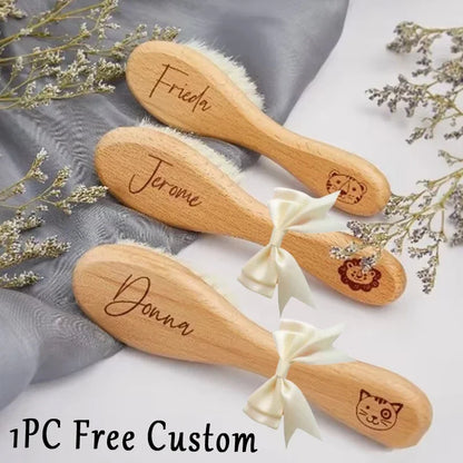 1PC Free Engraving Baby Name  Wooden Hairbrushes with Bow