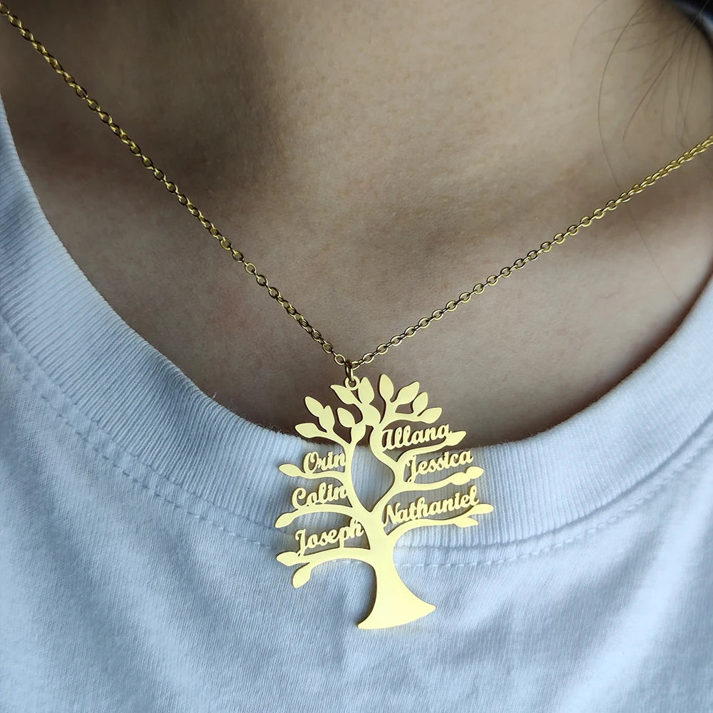 Custom Tree Of Life Name Necklace Personalized Mother Kids Family Member