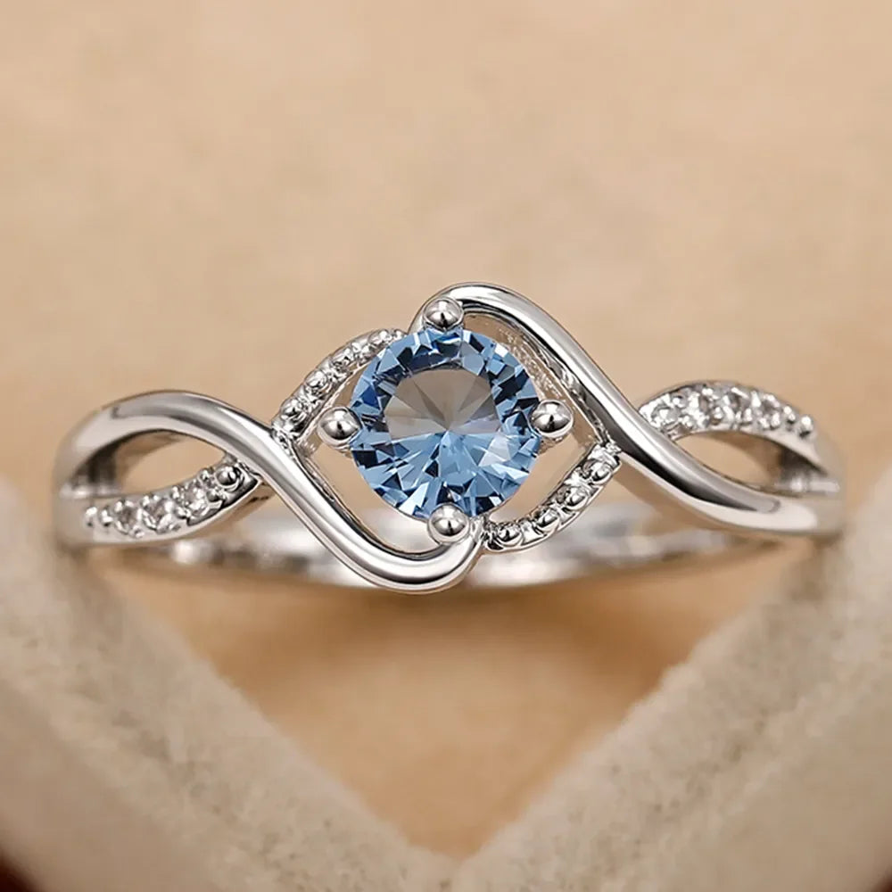 Modern Design Women's Wedding Rings Charming Blue Cubic Zirconia