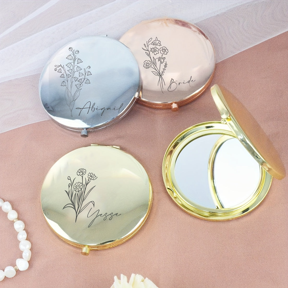 Personalized Customized Small Mirror, Elegant Stainless Steel Makeup Magnifying Mirror